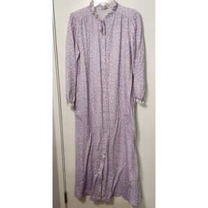 Miss Elaine Long Maxi Nightgown & House Coat Set of 2 Purple Pink Floral M/L Vtg